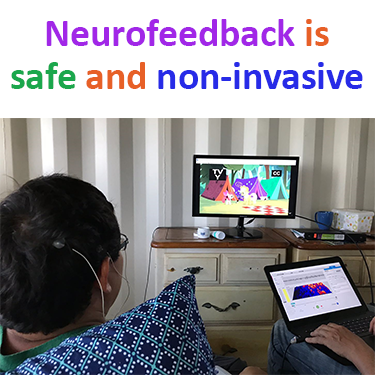 Neurofeedback training is safe and non-invasive shown in a picture using Othmer Method